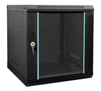 vidaXL 530mm x 600mm Black Steel Rectangular Network Cabinet with Locks, Matt Finish, Tempered Glass Doors, Removable Side Panels, Latch Handle, Up to 40kg Load Capacity