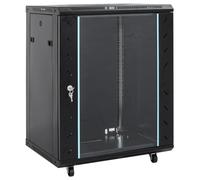 vidaXL Network Cabinet with Storage Black 60 x 60 x 80 cm Steel, Office Equipment Storage, Durable Network Cabinet for Telecom Unit, Industrial Rectangular Design with Wheels