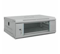vidaXL Industrial Network Rack with Locks in Grey 530 x 450 x 210 mm Matt Steel with Tempered Glass Door, Wall Mounted, 4U Capacity, Secure Lock with Handle, SPCC Construction