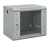 vidaXL Industrial Network Cabinet with Locks in Grey 530 x 450 mm Matt Steel IP20 9U Server Rack with Tempered Glass Door Latches Handles Wall Mounted
