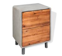 Solid Acacia Wood Nightstand Concrete Bedroom Bedside Table 2 Drawer vidaXL