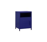 vidaXL Nightstand - Navy Blue Rectangular Steel Bedside Table - Modern Design with Storage Shelf and Door - Adjustable Levelers for Height Control