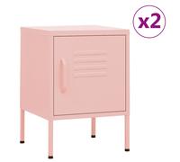 vidaXL 2x Nightstands Pink Steel Bedroom Bedside Storage Cabinet Side Table