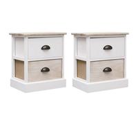 Vidaxl Nightstands 2 Pcs White And Natural 38X28X45 Cm Paulownia Wood