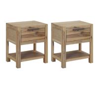 vidaXL 2x Solid Wood Acacia Nightstands with Drawers Wooden Bedside Tables