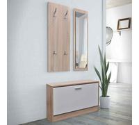 vidaXL Oak and White 3-in-1 Wooden Shoe Cabinet Set UK HOT