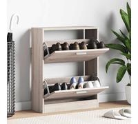vidaXL Wooden Shoe Cabinet with 2 Compartments Oak Look Storage Rack Organiser