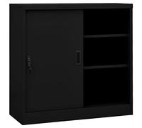 vidaXL Office Cabinet - Black, Steel, with Sliding Door, Adjustable Shelves, Lock and Wall Attachment Device, Suitable for Office, 90x40x90cm