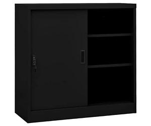 vidaXL Office Cabinet - Black, Steel, with Sliding Door, Adjustable Shelves, Lock and Wall Attachment Device, Suitable for Office, 90x40x90cm