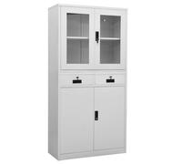 vidaXL Office Cabinet Light Gray 35.4""x15.7""x70.9"" Steel and Tempered Glass
