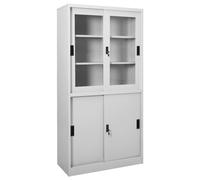 vidaXL Office Cabinet with Sliding Door Light Grey Steel File Storage Cabinet