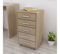vidaXL Office Drawer Unit with Castors 5 Drawers Oak