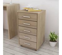 Vidaxl Office Drawer Unit With Castors 5 Drawers Oak, Brown