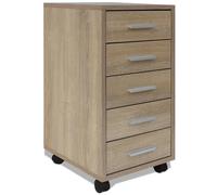 vidaXL Office Drawer Unit with Castors 5 Drawers Oak Side Storage Cabinet
