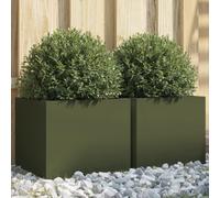 vidaXL Olive Green Cold-rolled Steel Planters - Rectangular, Sturdy Frame for Garden/Balcony/Patio, DIY Gardening Decor, Set of 2 (32x30x29 cm)