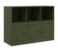 vidaXL Olive Green Sideboard Storage Cupboard - Steel Highboard with Shelves and Metal Handles for Living Room or Office, 99x39x73 cm