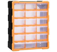 vidaXL Orange & Black Multi-Drawer Organiser - Durable Polypropylene Storage Unit with 18 Middle Drawers, Wall-Mountable, Compact Design for Tools & Accessories