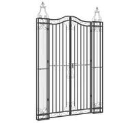 vidaXL Ornamental Garden Gate in Black Wrought Iron - Outdoor Entryway with Lockable System, Elegant Post Design