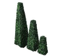 vidaXL Outdoor Artificial Boxwood Pyramid Topiary-Set of 3, Mixed Green Plastic Foliage, Weather-Resistant Plant Decor for Garden/Patio and Indoor Spaces
