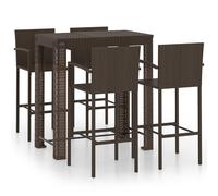 vidaXL Outdoor Bar Set 5 Piece with Armrest Poly Rattan Brown Garden Furniture