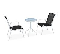 vidaXL Outdoor Bistro Set 3 Piece Grey and Black Garden Table Stackable Chairs