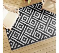 vidaXL Outdoor Rug-140x200 cm Reversible UV-Resistant Polypropylene Carpet for Patio, Balcony, Terrace in White/Black