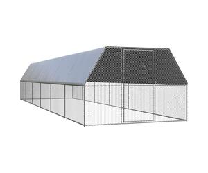vidaXL Outdoor Chicken Cage Galvanised Steel Patio Chicken Hen House Coop Run
