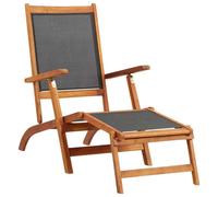 vidaXL Solid Acacia Wood Sun Lounger Textile Chaise Lounge Daybed Outdoor