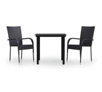 vidaXL Outdoor Dining Set 3 Piece Black Patio Garden Table Chair Furniture
