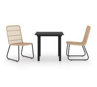 vidaXL Outdoor Dining Set 3 Piece Poly Rattan and Glass Chair and Table Garden