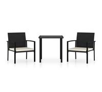vidaXL Outdoor Dining Set 3 Piece Poly Rattan Black Table and Chair Furniture