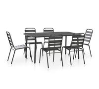 vidaXL Outdoor Dining Set 7 Piece Steel Dark Grey Slatted Garden Table Chair