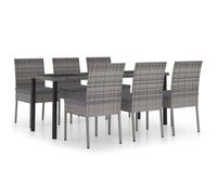 vidaXL Outdoor Dining Set 7 Piece with Cushions Poly Rattan Grey Patio Seat