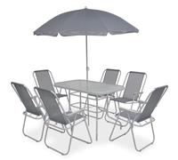 vidaXL Outdoor Dining Set 8 Piece Textilene Grey Garden Table Chairs Umbrella
