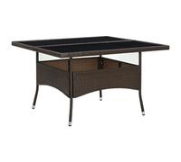 vidaXL Outdoor Dining Table Brown Poly Rattan and Glass NEW