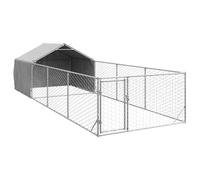 vidaXL Outdoor Dog Kennel 7 x 2 x 1.5 m Galvanised Steel, Outdoor Dog Cage, Large Dog Cage, Covered Dog Kennel
