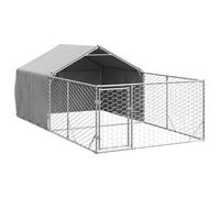 vidaXL Outdoor Dog Kennel/Cage with Run - 4x2x1.5 m, Galvanized Steel, Water-Resistant Cover, Secure Access, Spacious Play Area, Versatile Design for Pets