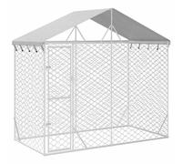 vidaXL Outdoor Dog Kennel Dog House Pet Crate with Roof Silver Galvanised Steel