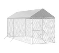 vidaXL Outdoor Dog Kennel, Dog House with Roof, Dog Cage with Lockable Door and Latch, Pet House for Small Animals, Silver Galvanised Steel