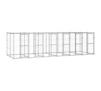 vidaXL Outdoor Dog Kennel - Galvanised Steel House Cage with Protective Roof, Lockable System, Mesh Sidewalls - 14.52 m²