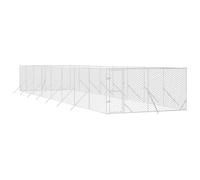 "vidaXL Outdoor Dog Kennel in Silver - 4x16x2 m - Heavy-Duty Galvanised Steel Enclosure for Dogs, Chickens, Rabbits - Secure Gate - Mesh Design for Ventilation - Spacious Layout"