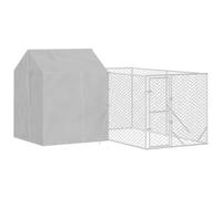 "vidaXL Outdoor Dog Kennel - Silver Galvanised Steel with Roof, Secure Lockable Door, Weather-Resistant Polyethylene Cover - Spacious for Play, Exercise, or Rest - 4x4x2.5m"