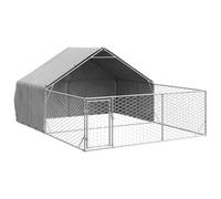vidaXL Outdoor Dog Kennel with Run 4x3x1.9 m - Galvanised Steel Dog Cage with Water-Resistant PE Cover for Patio/Garden - Secure Pet Enclosure with Lockable Door and Spacious Run