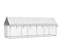 vidaXL Outdoor Dog Kennel with Lockable Latch - Ample Exercise Space - Weather- Canopy - Durable Galvanised Steel - Silver, 400x100x150cm