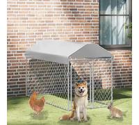 vidaXL Spacious Outdoor Dog Kennel with UV Protected Canopy and Lockable Latch System, Durable Galvanised Steel Construction, 200x100x125cm
