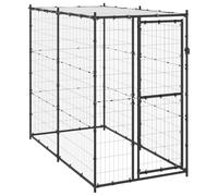 vidaXL Outdoor Dog Kennel with Roof, Durable Powder-Coated Steel Construction, Secure Design with Lockable Door, UV-resistant PE Canopy, Spacious Exercise Area for Dogs