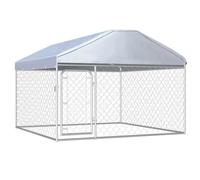 vidaXL Outdoor Dog Kennel with Roof Lockable Latch System Chain-link Mesh Sidewalls Pet Puppy Cage House Animal Shelter Silver Galvanized Steel