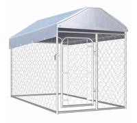 vidaXL Outdoor Dog Kennel with Roof Lockable Latch System Chain-link Mesh Sidewalls Pet Puppy Cage House Animal Shelter Silver Galvanized Steel