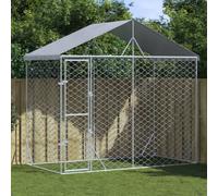 vidaXL Outdoor Dog Kennel with Roof - Spacious Silver Galvanised Steel Enclosure with Lockable Door and Weatherproof Roof - 3x1.5x2.5m