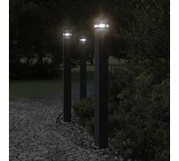 (with outlet, 110 cm/ 3 pcs) vidaXL Outdoor Floor Lamps with Sensors Pathway Standing Lamp Black Aluminium